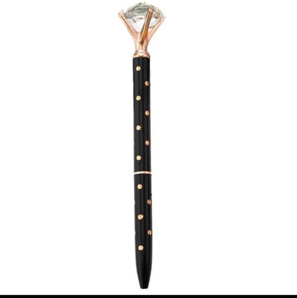 Other - CRYSTAL FAUX DIAMOND TOP BALLPOINT PEN IN BLACK WITH ROSE GOLD DOTS! NIP